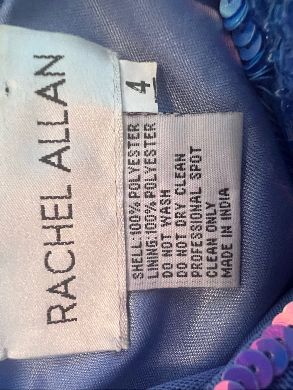 Rachel Allan Blue Solid Fit & Flare One Shoulder Sequin Knee Dress Polyester 4 - Picture 4 of 4